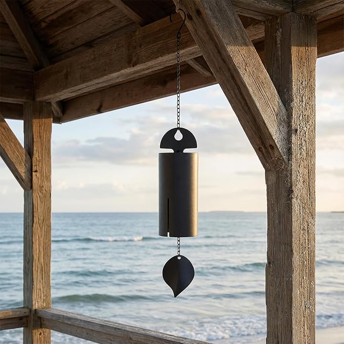 Wind Chimes for Outside Deep Tone, Black Large Metal Unique Serenity Bell with Deep Resonance Cylinder Memorial Wind Chime Outdoor for Garden Patio Yard Porch