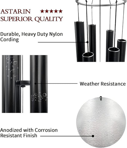 ASTARIN Large Wind Chimes Outdoor Deep Tone,45 Inch Sympathy Wind Chimes for Outside with 6 Tubes Tuned Relaxing Melody,Memorial Wind Chimes Large for Mom,Garden Decor,Black