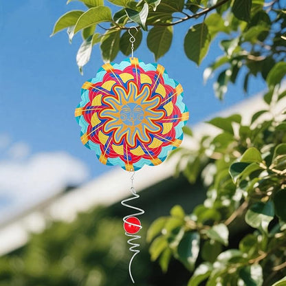 Wind Spinners Outdoor, 12 Inch Sun Face Smiley Stainless Steel Spinfinity Wind Spinner, Wind Chimes for Outside, 3D Hanging Kinetic Sculpture Suncatcher, Metal Spin Art Garden Ornament Gifts
