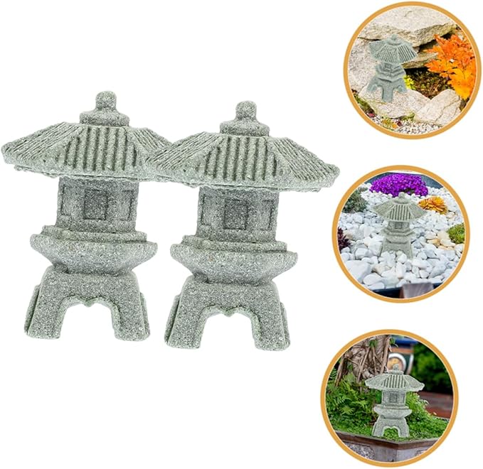 Yardwe 4pcs Miniature Sandstone Pagoda Statues Zen Decor for Use Japanese Lantern Sculptures for Bonsai and Aquariums