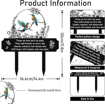 Rngmsi Hummingbird Cemetery Decorations for Grave, Bird Flower Metal Memorial Grave Markers for Humans, Memorial Plaques for Outdoors Grave Decor Sympathy Stake for Mom Dad Outside Yard Garden