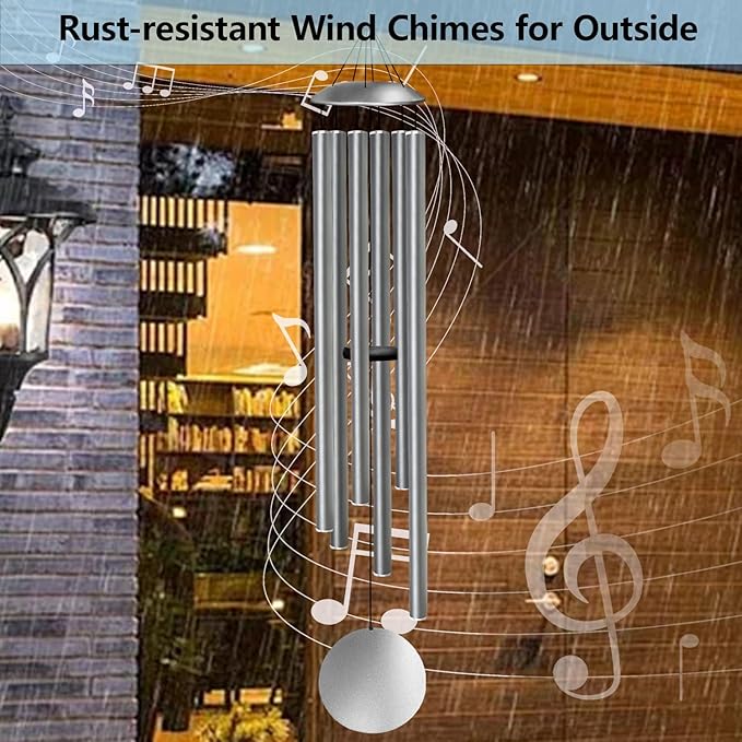 66" Wind Chimes for Outside Deep Tone - 6 Thicken Tubes Large Wind Chimes for Outdoor, Gifts for Valentines Day, Women, Mom, Grandma, Sympathy, Big Windchimes for Garden and Patio (Antique Silver)