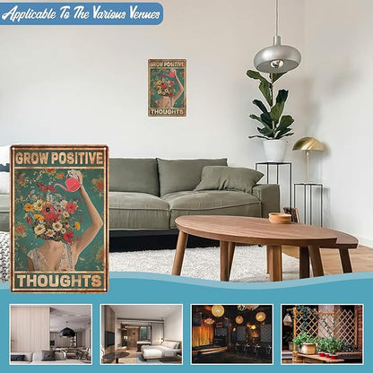 Vintage Tin Signs Grow Positive Thoughts Metal Sign Gift For Home Bedroom Plant Room Wall Decor bar club 8x12 inch