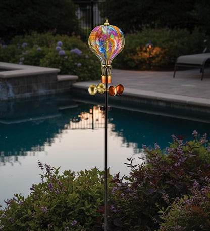 Regal Art & Gift Swirl Balloon Spinner, 62-Inch Solar Garden Stake - Metal Wind Spinner with Solar Light - Outdoor Kinetic Garden Sculpture for Yard Art, Patio & Lawn Décor - Orange