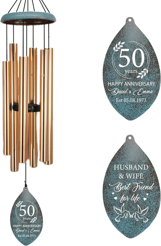 ASTARIN Personalized 20th 50th Anniversary Wind Chime, Happy Anniversary Wedding Valentine's Day Gift for Wife Husband Men Women Sister, Keepsake Decorations for Parents Couples(Produced in USA)
