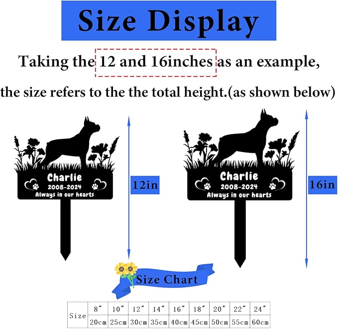 Personalized Boxer Dog Memorial Grave Marker,Custom Flora Dog Memorial Garden Stake,Dog Memorial Plaque Burial Stake Engraved Sign,Dog Sympathy Grave Stake,Dog Memorial Statue Headstone
