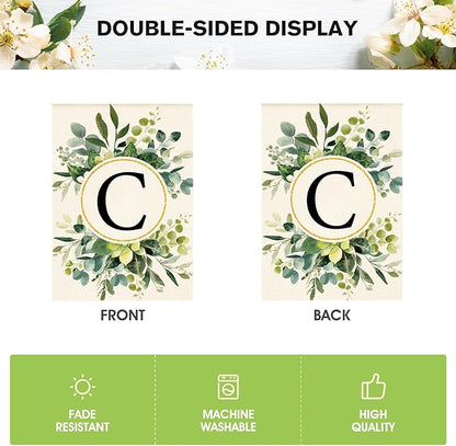 AVOIN colorlife Monogram Letter C Floral House Flag 28x40 Inch Double Sided Outside, Family Last Name Initial Yard Outdoor Decoration