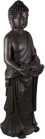 19.5" Gray Standing Buddha with Lotus Outdoor Garden Statue