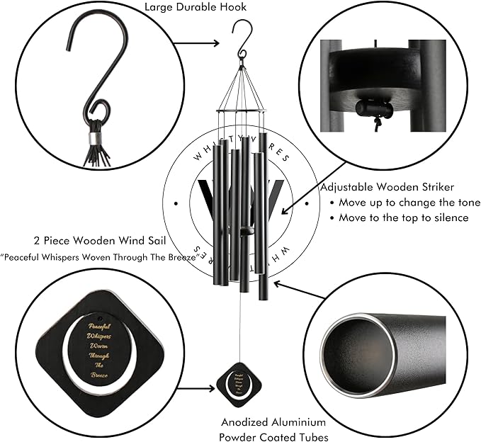Whistywares Deep Tone Outside Wind Chime - Large Tube Wind Chimes for Outdoors - Soothing Tuned Tones - Ideal Feng Shui Chime - Windchime for Home, Garden or Patio.