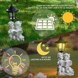 Solar Garden Angel Country Farm Reading Boy and Girl with Light, Outside Decorations for Patio Yard Lawn Walkway Ornaments