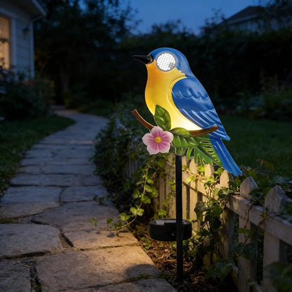 Rngmsi Garden Solar Lights Dynamic Eyes, Bird Solar Garden Lights Stake Outdoor Decorations, LED Lighting Blue Bird Decor Gifts for Patio Yard Pathway Lawn