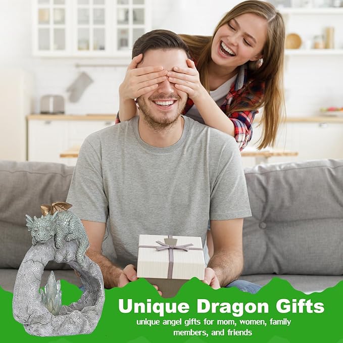 VEEKI Solar Dragon Garden Statues Outdoor, Resin Dragon Statue Solar Figurine Lights Outdoor Waterproof, Solar Sculpture Dragon Decor for Garden Yard Patio, Dragon Gifts for Mom Grandma Women