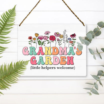 Grandma's Garden Wooden Sign Decor, Indoor Decoration Hanging Signs 8x10 Inches, Outdoor Garden Decor Yard Wall Hanging Decor Sign, Mothers Day Gifts Birthday Gifts for Mom Grandma