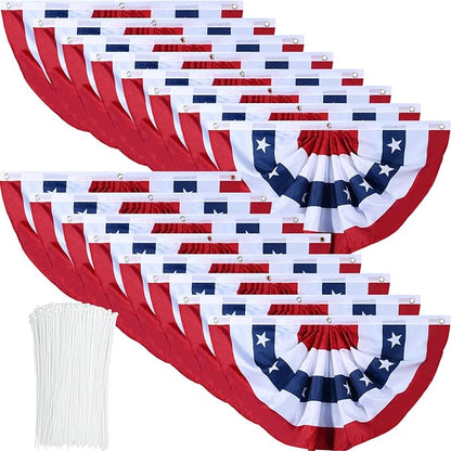 American Flag Bunting Patriotic Pleated Fan Flag USA Flags with Brass Grommets and Zip Ties for 4th of July Memorial Day Decoration Outdoor (16, 1.5x3 Feet)