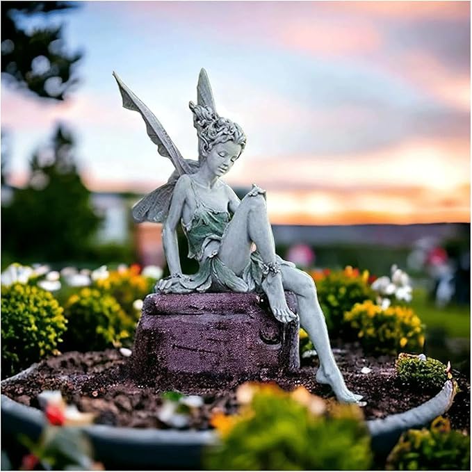 Garden Statues Sitting Fairy Statue Craft Landscaping Yard Decoration,Outdoor Fairy Tale Angel Statue Decoration for Landscaping Yard Yard Ornaments Decor