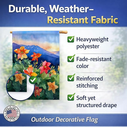 Caroline's Treasures Colorado Rocky Mountain Columbine in Watercolor House Flag Large Porch Sleeve Pole Decorative Outside Yard Banner Artwork Wall Hanging, Polyester, House Size, Multicolor