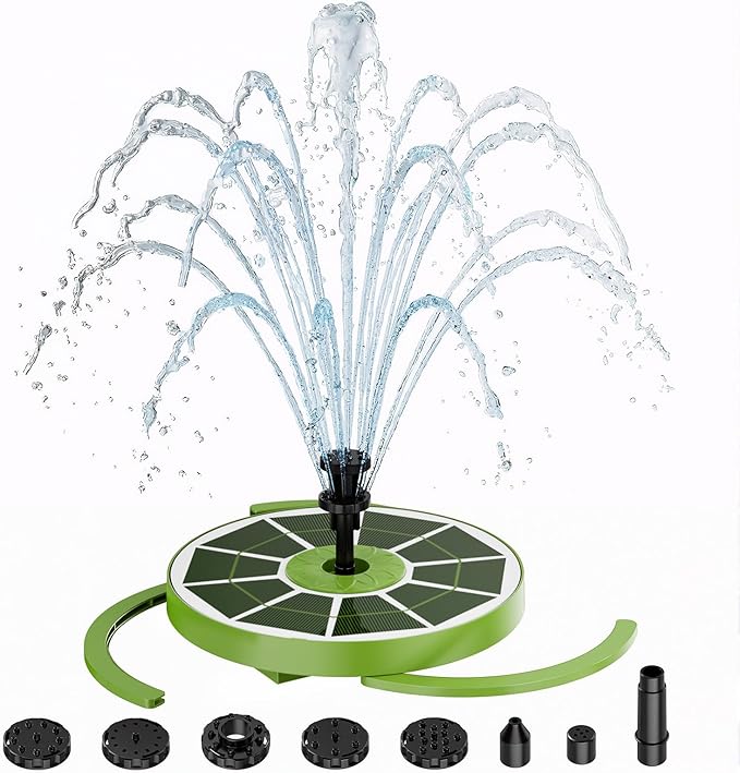 AISITIN 3.5W Solar Bird Bath Fountain with Built-in 1800mAh Battery, Solar Water Pump with 8 Nozzles, Solar Powered Floating Fountain for Outdoor Garden, Birdbath, Pond, Pool, Fish Tank - Dark Green