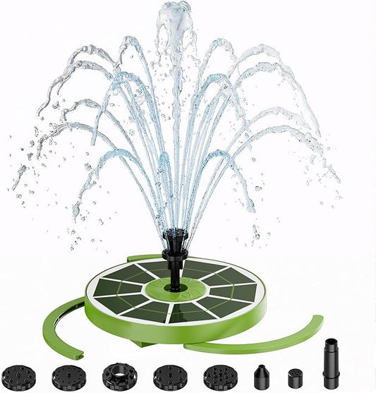 AISITIN 3.5W Solar Bird Bath Fountain with Built-in 1800mAh Battery, Solar Water Pump with 8 Nozzles, Solar Powered Floating Fountain for Outdoor Garden, Birdbath, Pond, Pool, Fish Tank - Dark Green
