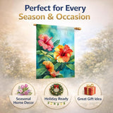 Caroline's Treasures Hawaii Hawaiian Hibiscus in Watercolor House Flag Large Porch Sleeve Pole Decorative Outside Yard Banner Artwork Wall Hanging, Polyester, House Size, Multicolor