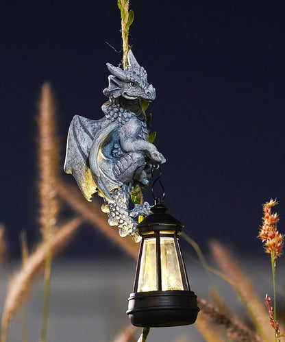 Dragon Outdoor Statue with Lantern: 23.6" Mythical Guardian Figurine & Vine Tree Yard Art, Porch Patio Lawn Decor, Whimsical Outdoor Gift for Mom Children
