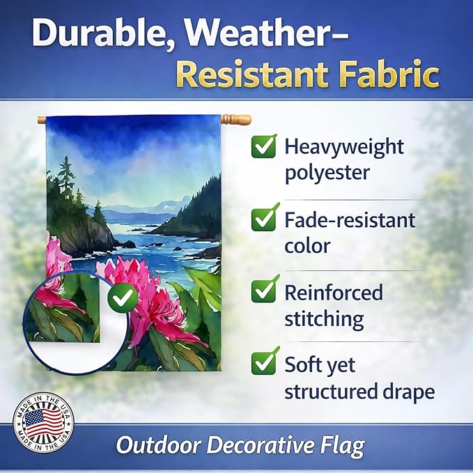 Caroline's Treasures Washington Coast Rhododendrons in Watercolor House Flag Large Porch Sleeve Pole Decorative Outside Yard Banner Artwork Wall Hanging, Polyester, House Size, Multicolor