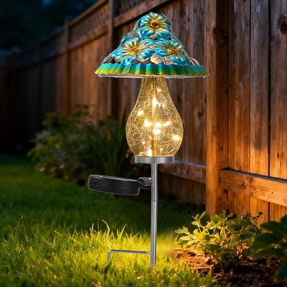 LOVERUIS Mushroom Garden Decor for Outside with Cracked Ball Waterproof Metal Stake Outdoor Yard Patio Decor, Gifts for Women, Mom, Grandma (ARS-Mushroom Blue)