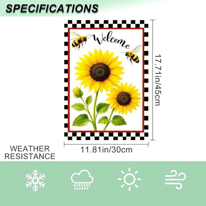 IVN Welcome Garden Flag 12x18 Inch Double Sided Spring Summer Yard Flags Sunflower Bees Decorative Small Flags for Outdoor Seasonal Front Door Lawn Porch Patio Decor Yard Flag