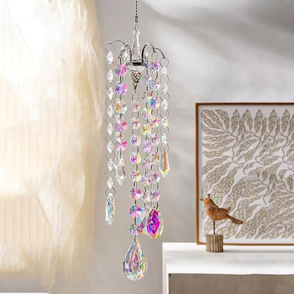 Crystal Sun Catcher Hanging Suncatchers Crystal Prisms Wind Chime Room Decor for Garden Home Windows Decoration (Colored Chandelier)