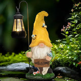 Solar Garden Gnome Statue with Lantern - Hand-Painted Resin Gnome Decor, IP44 Waterproof Outdoor Figurine for Yard Patio Porch, for Mom Women Housewarming Christmas