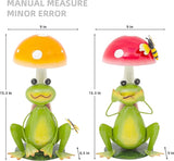15.3" Large Frog Decor Set of 2, Handcrafted 3D Lifelike Metal Frog with Mushroom Sculpture, Outdoor Yard Art for Garden, Lawn & Home, Ideal Gift for Mom, Women on Mother’s Day & Housewarming