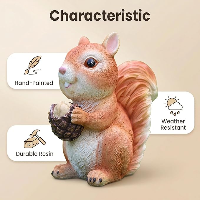 Squirrel Statue Outdoor Decor,7.7''(H) Realistic Eating Squirrel Garden Statues for Yard Lawn,Resin Animal Sculptures Home Porch Patio Table Art Decorations
