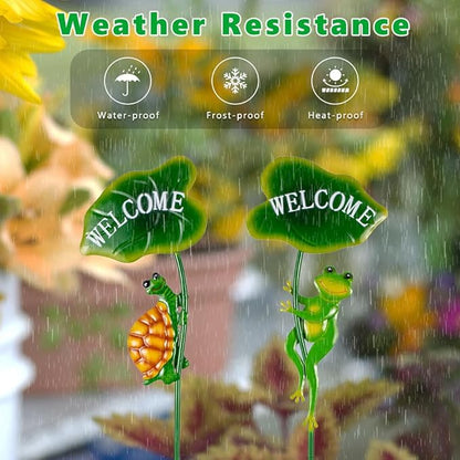 2Pack Frog Decorative Garden Stakes,Metal Tortoise Yard Art Decor for Outside Decor,Spring Outdoor Decor for Pathway,Lawn,Patio,Yard