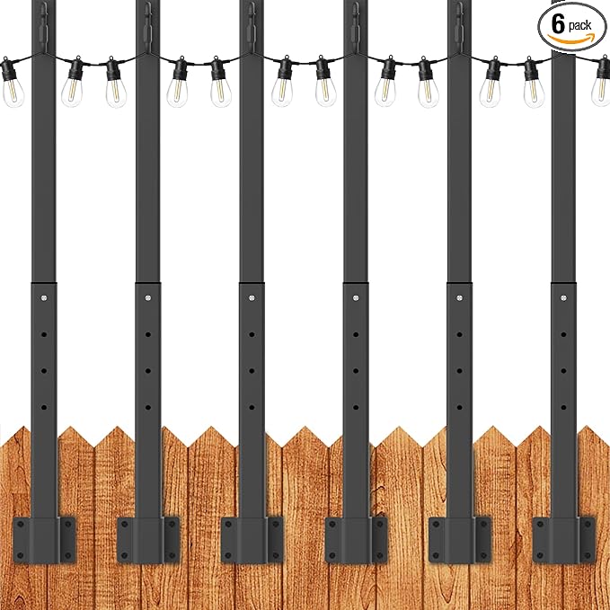 LETIANPAI 6 Pack String Light Poles,2.8 Ft Metal Poles for Outdoor String Lights,Outdoor Light Poles,Poles/Post/Stand for Outside