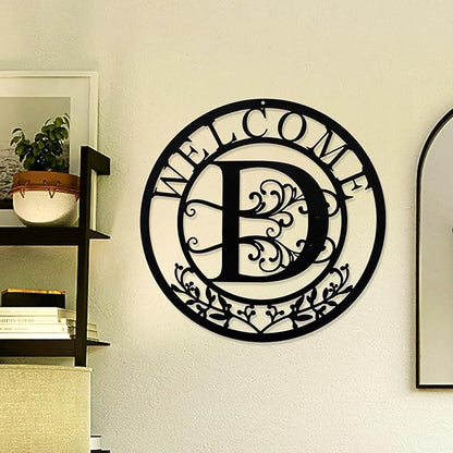 Metal Monogrammed Initial Welcome Sign, Metal Letter Wall Art Decor, Name Sign for Home Porch Front Door Outdoor (D)