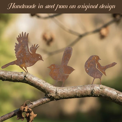 5PCS Rusty Birds Fence Decoration, Outdoor Metal Birds Decor for Yard, Rustic Garden Decor.