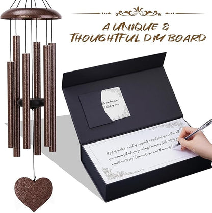 32" Memorial Wind Chimes Deep Tone Outdoor, C Major Tuned Aluminum Wind Chime with Gift Box & Envelope, Sympathy Wind Chime for Garden Decor Hanging, Heart Pendant, Bronze