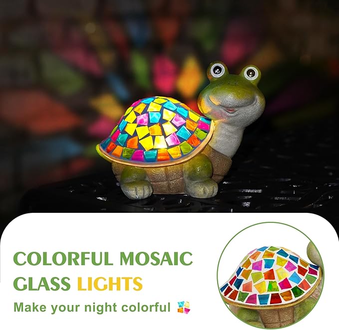 MININOVA Solar Mosaic Turtle Statues Outdoor Garden Decorations Kids Solar Light for Outside Home Decor Gifts for Kids Women Retirement Housewarming Christmas