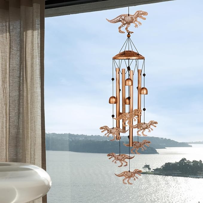 GDNSFIT Dinosaur Wind Chimes for Outside, Metal Windchimes Outdoors, Dinosaur Gifts for Women/Men, Memorial/Birthday Gifts, Garden Decor for Outside, Patio or Yard, Durable Chimes for Outdoors
