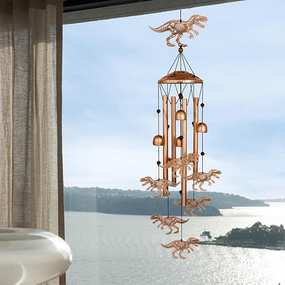 GDNSFIT Dinosaur Wind Chimes for Outside, Metal Windchimes Outdoors, Dinosaur Gifts for Women/Men, Memorial/Birthday Gifts, Garden Decor for Outside, Patio or Yard, Durable Chimes for Outdoors