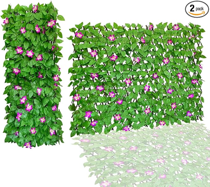 Expandable Fence Privacy Screen for Balcony Patio Outdoor,Decorative Faux Ivy Fencing Panel,Artificial Hedges (Single Sided Leaves)