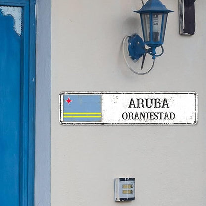 Personalized Aruba Street Sign Aruba Flag Metal Sign Capital City of Aruba Metal Sign Road Vintage Metal Wall Art Rustic Country City Indoor & Outdoor Decor for Home Man Cave Door Porch 24x6inch