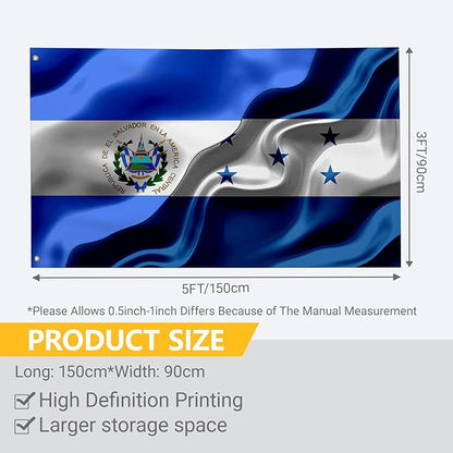 El Salvador And Hondurans Honduras Flag 3x5 Ft Double-Sided Printed Indoor/Outdoor Flag Polyester Fabric Decorative Banner With 2 Brass Grommets 3x5 Foot National Flags For Outside