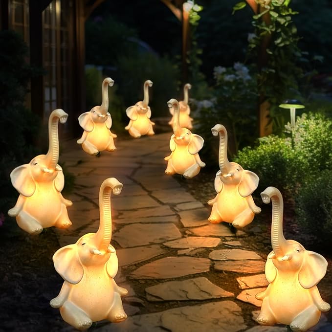 Solar Outdoor Elephant Statues Lights, 3 Pack New Upgraded Solar Garden Lights Outdoor Waterproof Solar Lights for Garden Decor, Christmas, Halloween, Yard, Lawn Elephant Lights