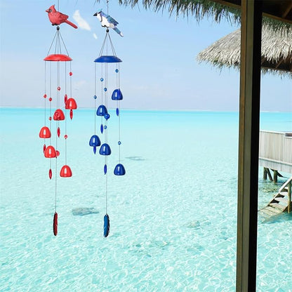 Blue Jay Bird Wind Chimes with Bells, Large Unique Birds Chimes for Garden Backyard Church Hanging Decor, 40"