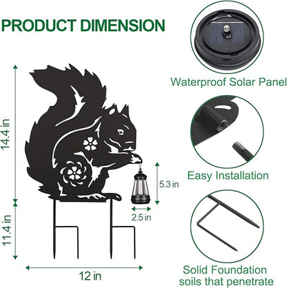 Solar Garden Stake Decorative Lantern for Outdoor, 2 Pack Metal Squirrels Silhouette Lights for Lawn, Pathway, Patio, Yard Outdoor Decor Gifts for Women Mom and Grandma