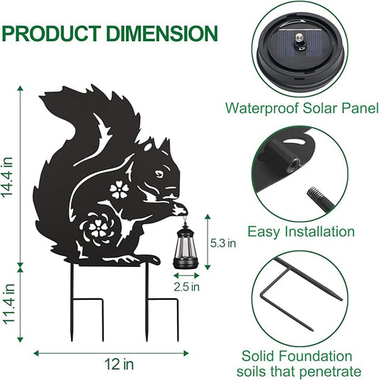 Solar Garden Stake Decorative Lantern for Outdoor, 2 Pack Metal Squirrels Silhouette Lights for Lawn, Pathway, Patio, Yard Outdoor Decor Gifts for Women Mom and Grandma