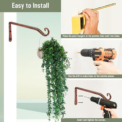 FEED GARDEN 2 Pack 10 Inch Hanging Plant Bracket Wall Hooks Decorative Plant Hangers for Outdoor Hanging Bird Feeders, Wind Chimes, Plant Baskets, Antique Bronze