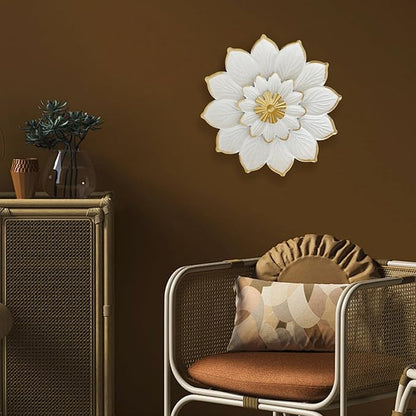 LIFFY 9.2“ White and Gold Metal Flower Wall Art, Modern Rustic Floral Decor for Indoor Living Room Bedroom Office Outdoor Garden Patio Yard