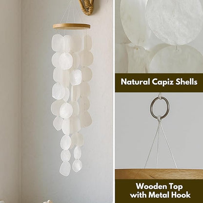 Solange & Frances Natural Capiz Shells Wind Chimes for Outside. Spring Decor Wind Chimes Patio Decor. Unique Gift Ideas for Mom, Birthday Gifts for Women