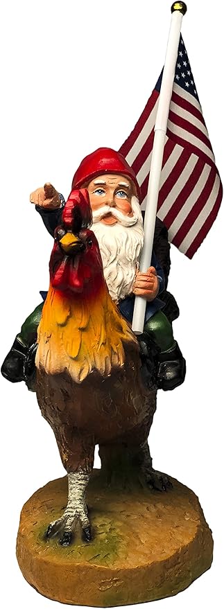 Funny Guy Mugs Gnome Riding A Rooster Garden Gnome Statue- Indoor/Outdoor Garden Gnome Funny Sculpture for Patio, Yard or Lawn